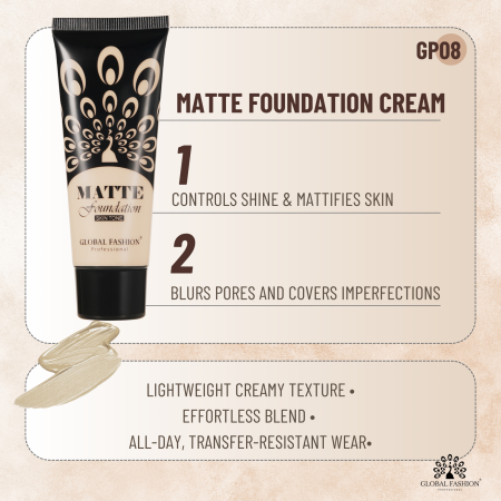 Global Fashion matte foundation close up waterproof oil free finish كريم اساس لقطة مقربة مطفي