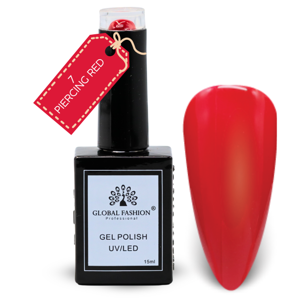 Piercing Red Gel Nail Polish 15ml UV LED | 7-Piercing Red 1p Crimson Red Gel Nail Polish Bottle 15ml - UV LED Soak Off Nail Color UAE GCC | طلاء أظافر جل أحمر