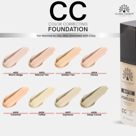 Global Fashion CC foundation close up matte lightweight finish كريم اساس سي سي لقطة مقربة
