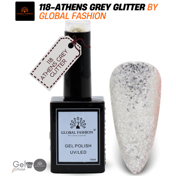 Brilliant Blues Nail Polish 15ml UV LED | 118-Athens Grey Glitter 1p Blue Glitter Gel Nail Polish Bottle 15ml - UV LED Soak Off Nail Color UAE GCC | طلاء أظافر جل أزرق