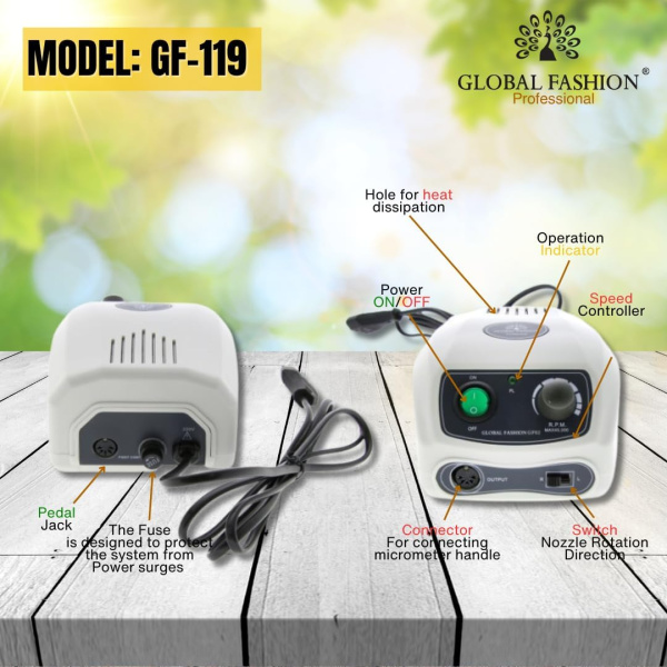 GF-119 Nail Drill 45000 RPM 80W Electric | White Professional Nail Drill 45000 RPM 80W Electric File UAE GCC | جهاز أظافر
