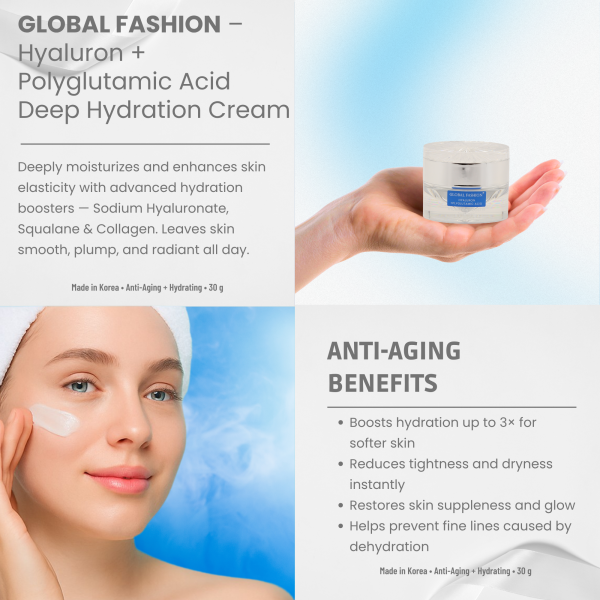 Hyaluron + Polyglutamic Deep Hydration Cream 30g Face Cream Jar 30g - Hydrating Anti Aging Skincare Moisturizer UAE GCC | كريم وجه مرطب