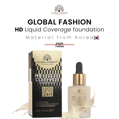 Global Fashion HD foundation close up matte oil control finish كريم اساس لقطة مقربة مطفي