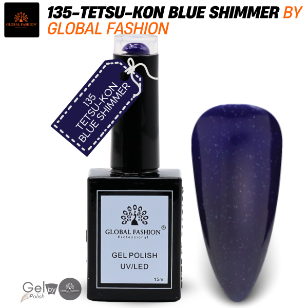 Glitter & Glimmer Nail Polish 15ml UV LED | 135-Tetsu-Kon Blue Shimmer 1p Glitter Shimmer Gel Nail Polish Bottle 15ml - UV LED Soak Off Nail Color UAE GCC | طلاء أظافر جل