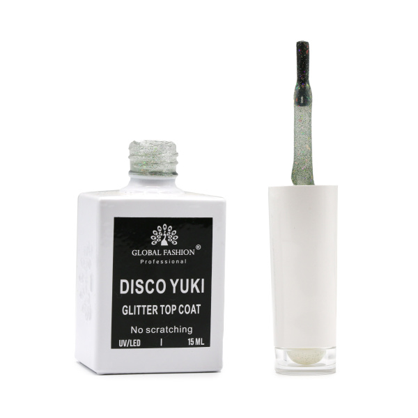 Global Fashion Disco Yuki Top Coat 15ml, No Wipe Gel Polish Top, Nail Glossy Coat, Top Coat for Gel Nails, جل جلوبال فاشن ديسكو يوكي توب كوت
