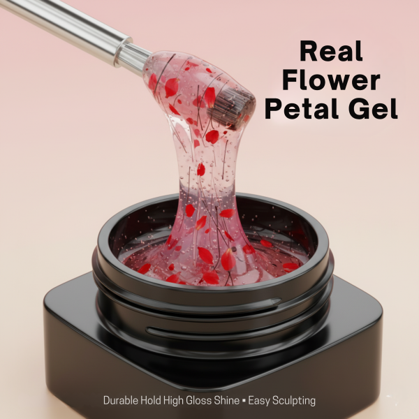 Global Fashion HEMA-Free Builder Flower Gel – Self-Leveling Clear Pink with Real Dried Petals