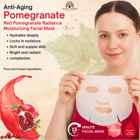 Korean Pomegranate Collagen Facial Sheet Mask Pack of 10 Sheet Mask Close Up - Hydrating Collagen Facial Treatment | ماسك الوجه صورة مقربة
