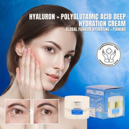 Hyaluron + Polyglutamic Deep Hydration Cream 30g Face Cream Close Up - Hydrating Anti Aging Skincare Treatment | كريم وجه صورة مقربة