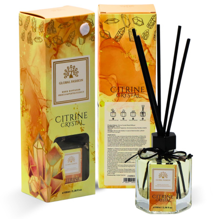 Citrine Crystal Reed Diffuser 100ml Home Fragrance Reed Diffuser Close Up - Luxury Aromatherapy Home Decor Fragrance | معطر منزلي صورة مقربة