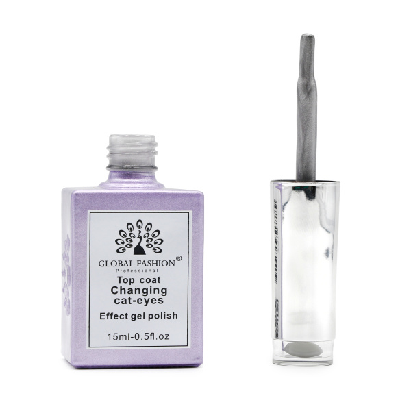 Silver Cat Eye Gel Top, Magnetic Nail Top Coat, UV LED Cat Eye Top Gel Polish, Global Fashion Cat Eye Gel Silver, جل توب كات آيز فضي, جل مغناطيسي للأظافر
