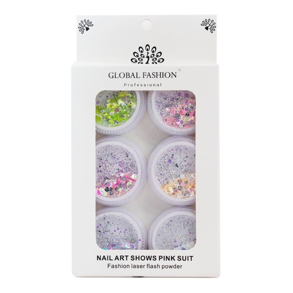 Decor CONFETTI BRILLIANT for nail design, Global Fashion set No. 07, 6 pcs.