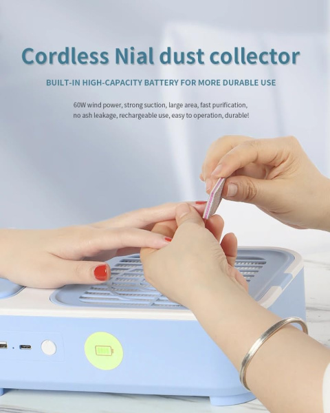 Cordless Nail Dust Collector 60W Portable Vacuum | شفاط غبار اظافر لاسلكي
Rechargeable Nail Dust Extractor Machine | جهاز شفط اظافر