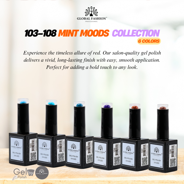 Mint Moods Gel Nail Polish Collection | 103–108 Mint Moods  6p Blue Mint Gel Nail Polish Bottle 15ml - UV LED Soak Off Nail Color UAE GCC | طلاء أظافر جل