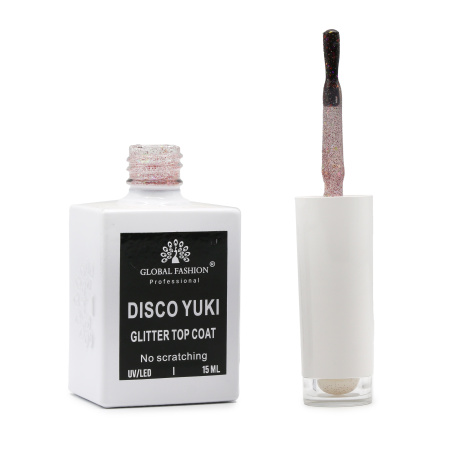 Disco Yuki Top without sticky layer, Global Fashion Nail Gel, 15ml Top Coat, No Wipe Gel Polish Finish, جل ديسكو يوكي طبقة علوية بدون مسح للأظافر

