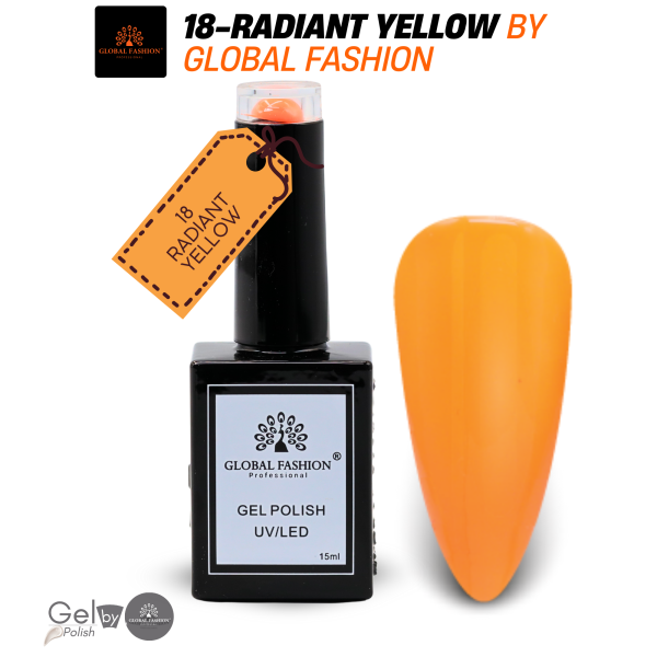 Radiant Yellow Gel Nail Polish 15ml UV LED | 18-Radiant Yellow 1p Coral Gel Nail Polish Bottle 15ml - UV LED Soak Off Nail Color UAE GCC | طلاء أظافر جل