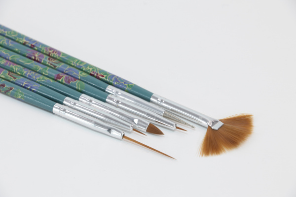Set of 6 brushes for painting, green with roses