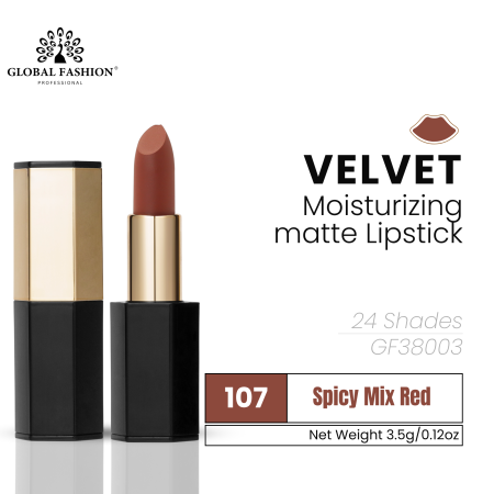 Velvet Moisturizing Matte Lipstick – Smudge-Proof (Shade 107, 3.5g) professional lipstick high pigmentation moisturizing matte finish احمر شفاه احترافي تغطية عالية مرطب