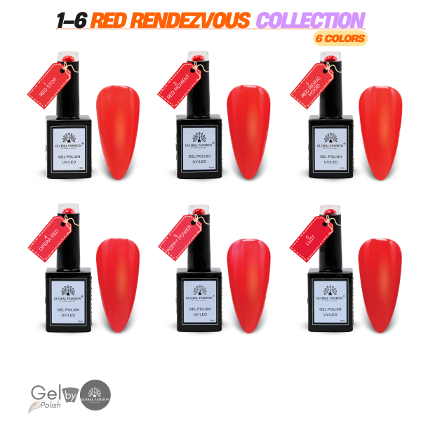 Red Rendezvous Gel Nail Polish Set 6 Colors 15ml Red Gel Nail Polish Bottle 15ml - UV LED Soak Off Nail Color UAE GCC | طلاء أظافر جل أحمر