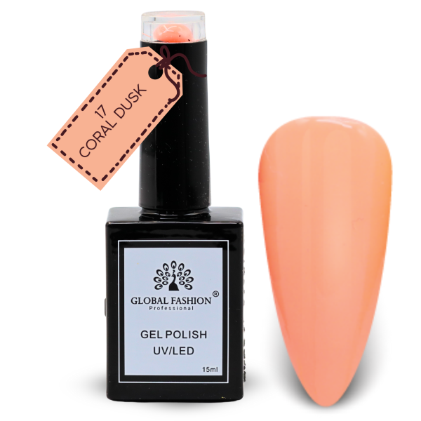 Coral Crush Nail Polish 15ml UV LED | 17-Coral Dusk 1p Coral Gel Nail Polish Bottle 15ml - UV LED Soak Off Nail Color UAE GCC | طلاء أظافر جل