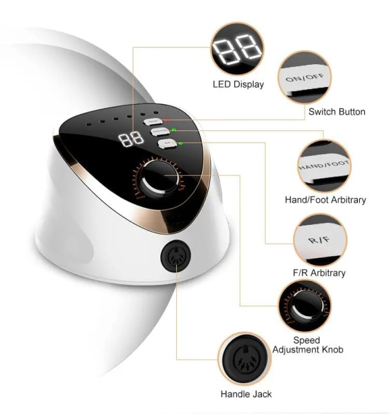 Global Fashion M12 35K RPM Electric Nail Drill – 68W Professional E-File Purple
