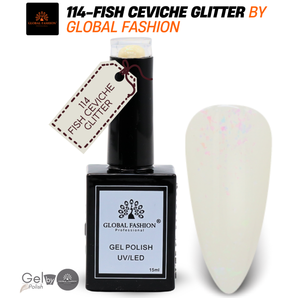 Tropical Teals Nail Polish 15ml UV LED | 114-Fish Ceviche Glitter 1p Teal Gel Nail Polish Bottle 15ml - UV LED Soak Off Nail Color UAE GCC | طلاء أظافر جل