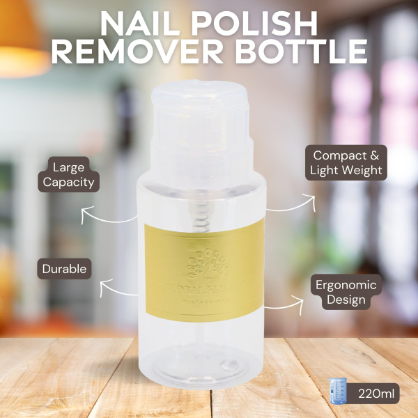 Global Fashion Pump Dispenser Bottle – Lockable | 220ml Pump Dispenser Bottle Nail Liquid Container | زجاجة مضخة
Global Fashion Pump Dispenser Bottle – Lockable | 220ml Push Down Bottle Leak Proof Design | عبوة موزع سوائل