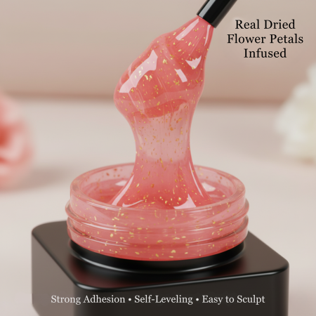 HEMA-Free Builder Flower Gel 8ml by Global Fashion – Real Dried Floral Petals, UV/LED Cure
