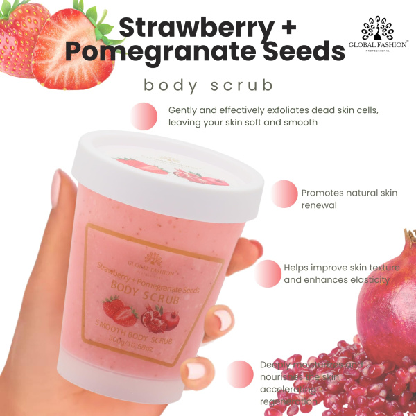 Global Fashion Body Scrub 300g – Collagen Exfoliating | Strawberry & Pomegranate Body Scrub Natural Exfoliating Moisturizing | مقشر الجسم
Global Fashion Body Scrub 300g – Collagen Exfoliating | Strawberry & Pomegranate Skin Exfoliator Brightening Scrub | سكراب الجسم