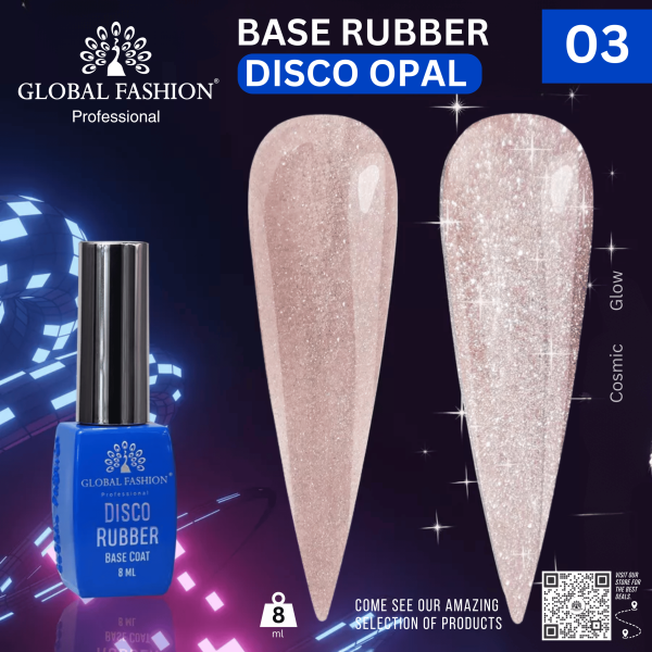 Disco Opal Reflective Rubber Base 8ml – Global Fashion | Preview 14 Shades
ديسكو أوبال ريفلكتيف روبر بيس 8 مل – جلوبال فاشن | معاينة 14 لون
