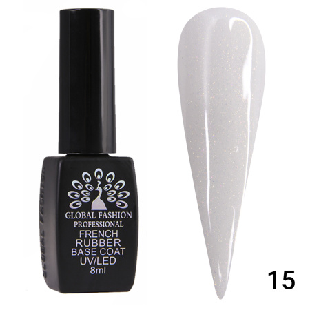 Rubber base for gel polish French with shimmer, Rubber Base Coat French, 8 ml, Global Fashion 015