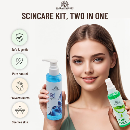 Global Fashion Pre & Post Wax Kit – Aloe Vera Lotion & Soothing Gel Set Waxing Treatment Set Close View Aloe Vera | مجموعة الشمع
Global Fashion Pre & Post Wax Kit – Aloe Vera Lotion & Soothing Gel Set Post Wax Gel Detailed View Soothing Skin | جل بعد الشمع