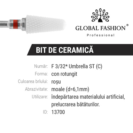 Ceramic tip, rounded cone, red notch, F 3/32* Umbrella ST(C)