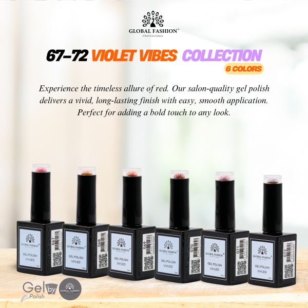 Violet Vibes Gel Nail Polish Collection | 67–72 Violet Vibes 6p Violet Gel Nail Polish Bottle 15ml - UV LED Soak Off Nail Color UAE GCC | طلاء أظافر جل بنفسجي