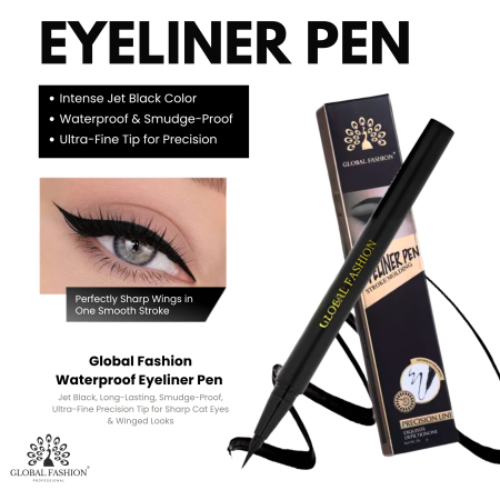 Global Fashion felt tip eyeliner and volumizing mascara close up ماسكارا وايلاينر لقطة مقربة