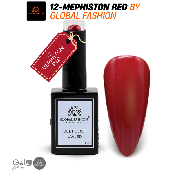 Mephiston Red Gel Nail Polish 15ml UV LED | 12-Mephiston Red 1p Crimson Red Gel Nail Polish Bottle 15ml - UV LED Soak Off Nail Color UAE GCC | طلاء أظافر جل أحمر