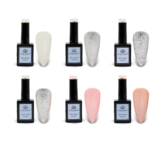 Brilliant Blues Gel Nail Polish Collection | 115–120 Brilliant Blues 6p Blue Glitter Gel Nail Polish Bottle 15ml - UV LED Soak Off Nail Color UAE GCC | طلاء أظافر جل أزرق