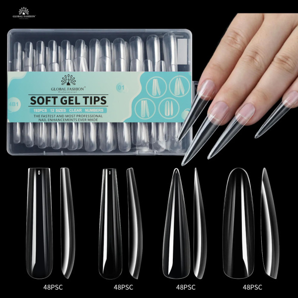 Global Fashion Gel Tips 01 Set 4in1 – 192pcs 12 Sizes Long Lasting Nail Extensions
