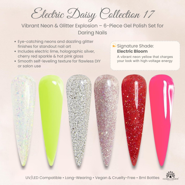 Black Elite Gel Nail Polish Set 6x8ml – UV/LED | Electric Daisy Gel Nail Polish Set UV LED High Shine | طلاء اظافر جل
Black Elite Gel Nail Polish Set 6x8ml – UV/LED | Electric Daisy Nail Gel Polish Set Long Lasting | مناكير جل