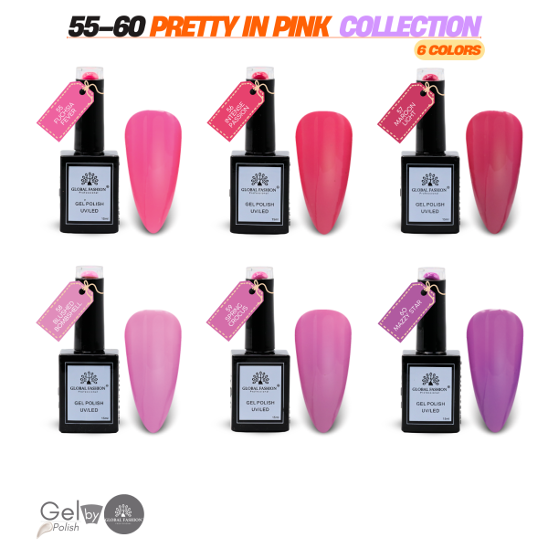 Pretty in Pink Gel Nail Polish Collection | 55–60 Pretty in Pink 6p Pink Gel Nail Polish Bottle 15ml - UV LED Soak Off Nail Color UAE GCC | طلاء أظافر جل وردي