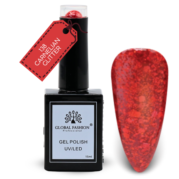 Glitter & Glimmer Nail Polish 15ml UV LED | 138-Carnelian Glitter 1p Glitter Shimmer Gel Nail Polish Bottle 15ml - UV LED Soak Off Nail Color UAE GCC | طلاء أظافر جل