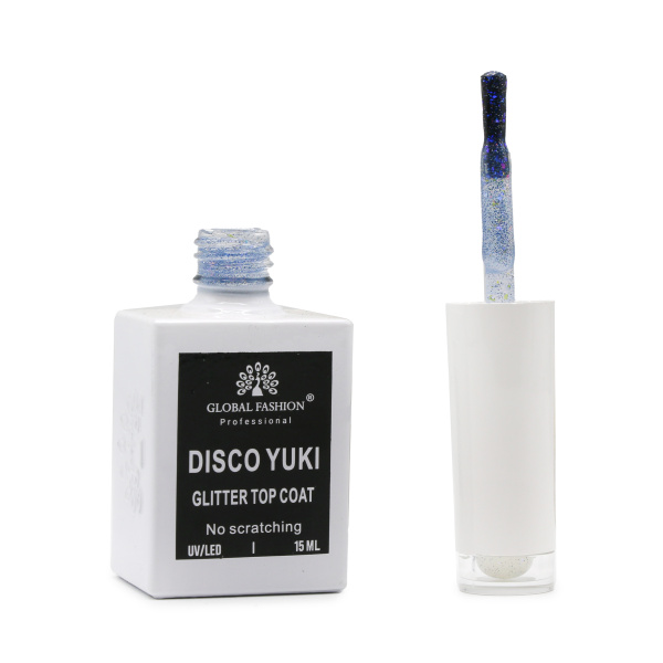 Global Fashion Disco Yuki Top Coat 15ml, No Wipe Gel Polish Top, Nail Glossy Coat, Top Coat for Gel Nails, جل جلوبال فاشن ديسكو يوكي توب كوت
