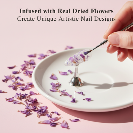 HEMA-Free Builder Flower Gel 8ml by Global Fashion – Real Dried Floral Petals, UV/LED Cure