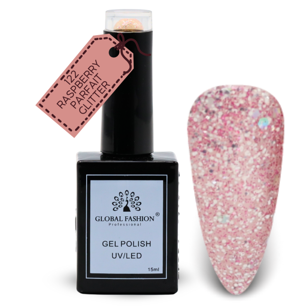 Inky & Indigo Nail Polish 15ml UV LED | 122-Raspberry Parfait Glitter 1p Indigo Glitter Gel Nail Polish Bottle 15ml - UV LED Soak Off Nail Color UAE GCC | طلاء أظافر جل بنفسجي