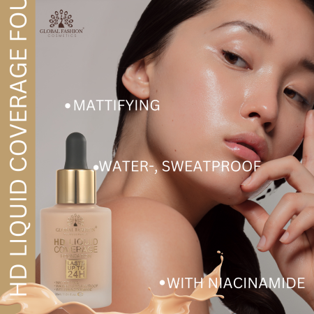Global Fashion HD foundation close up matte oil control finish كريم اساس لقطة مقربة مطفي