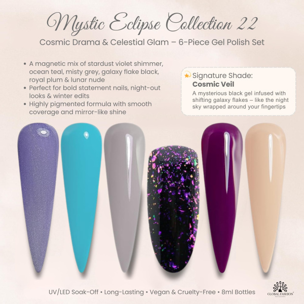 Black Elite Gel Nail Polish Set 6x8ml – UV/LED | Mystic Eclipse Gel Nail Polish Set UV LED High Shine | طلاء اظافر جل
Black Elite Gel Nail Polish Set 6x8ml – UV/LED | Mystic Eclipse Nail Gel Polish Set Long Lasting | مناكير جل