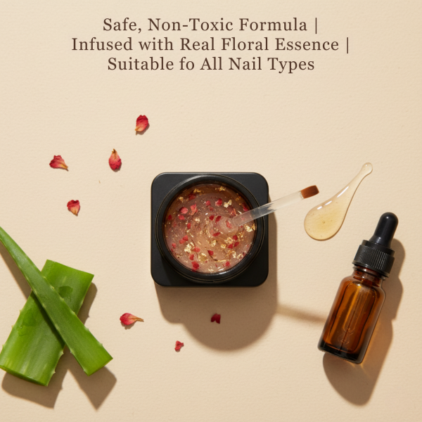 Global Fashion HEMA-Free Builder Flower Gel – Self-Leveling Clear Pink with Real Dried Petals