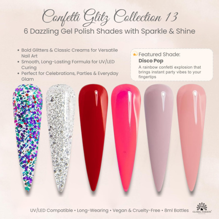 Black Elite Gel Nail Polish Set 6x8ml – UV/LED | Confetti Glitz Gel Nail Polish Close View High Shine | طلاء اظافر جل
Black Elite Gel Nail Polish Set 6x8ml – UV/LED | Confetti Glitz Nail Gel Set Detailed View Long Lasting | مناكير جل