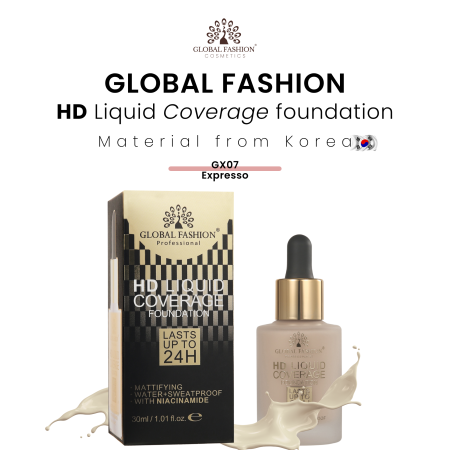 Global Fashion HD foundation close up matte oil control finish كريم اساس لقطة مقربة مطفي