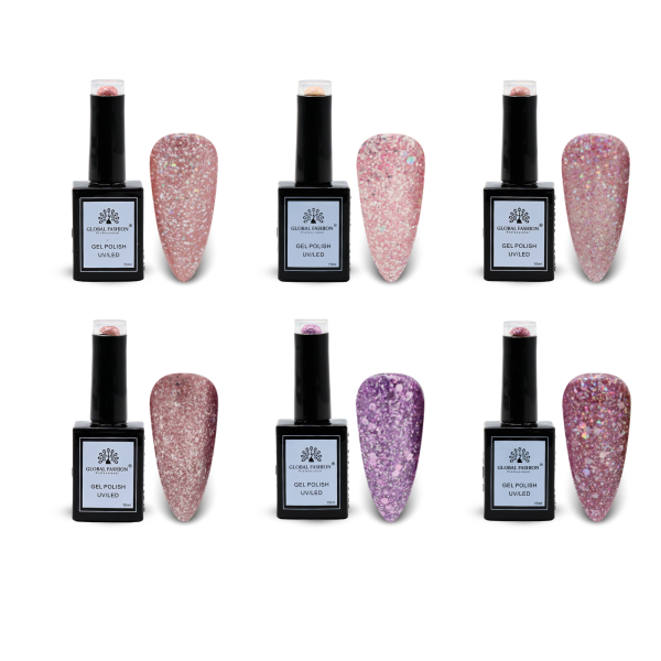Inky & Indigo Gel Nail Polish Collection | 121–126 Inky & Indigo 6p Indigo Glitter Gel Nail Polish Bottle 15ml - UV LED Soak Off Nail Color UAE GCC | طلاء أظافر جل بنفسجي