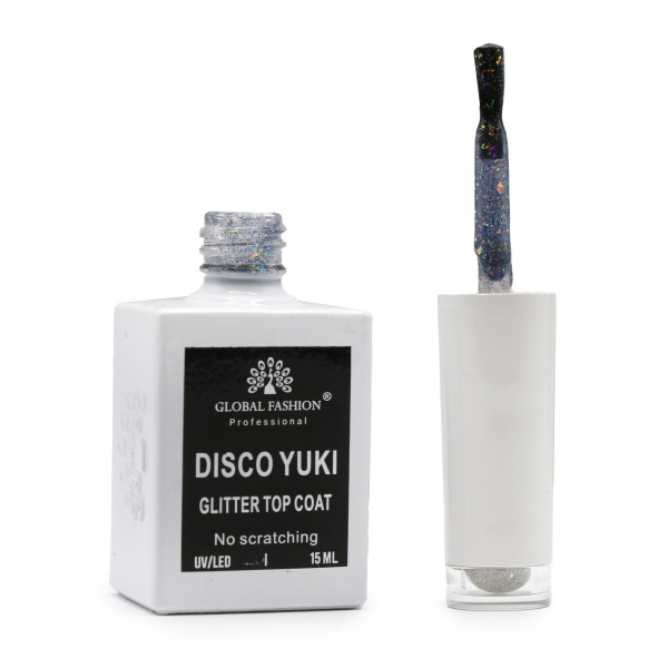Global Fashion Disco Yuki Top Coat 15ml, No Wipe Gel Polish Top, Nail Glossy Coat, Top Coat for Gel Nails, جل جلوبال فاشن ديسكو يوكي توب كوت
